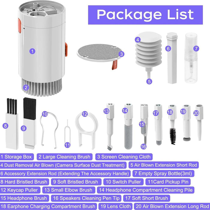 Keyboard Cleaner Kit, 20-in-1 Laptop Phone Screen Cleaning Kit, Keyboard Cleaning Kit with Electronic Cleaning Brush Spray for AirPods Pro,  iPhone Pro, Camera, Computer Cleaning