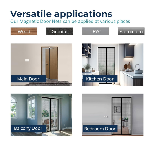 Magnetic Mesh Screen Door – Insect Protection Curtain for All Door Sizes | Durable Polyester Net with Hook & Loop Frame Closure