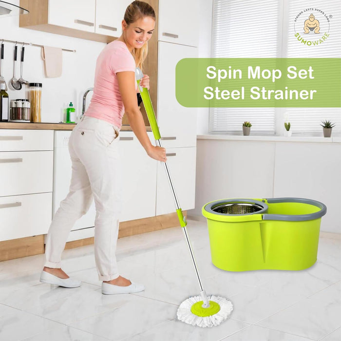 Quick Spin Mop With Steel Spin, Bucket Floor Cleaning, Easy Wheels & Big Bucket, Floor Cleaning Mop with Bucket