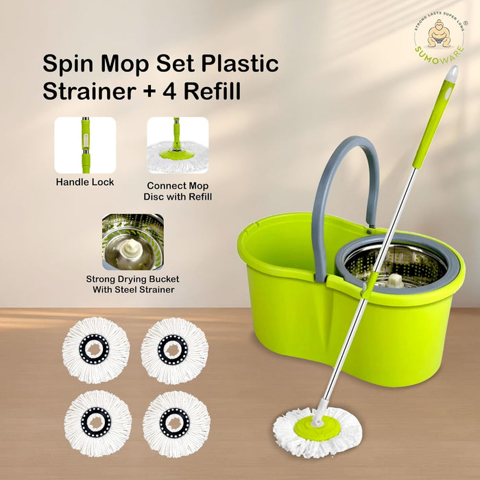 Quick Spin Mop With Steel Spin, Bucket Floor Cleaning, Easy Wheels & Big Bucket, Floor Cleaning Mop with Bucket