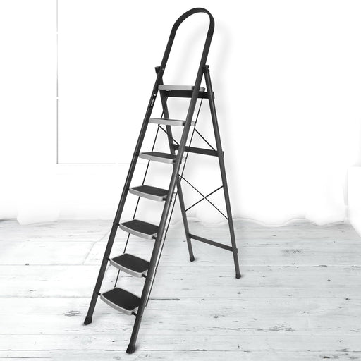 7-Step Folding Ladder – Sturdy Steel, Anti-Skid Safety Steps