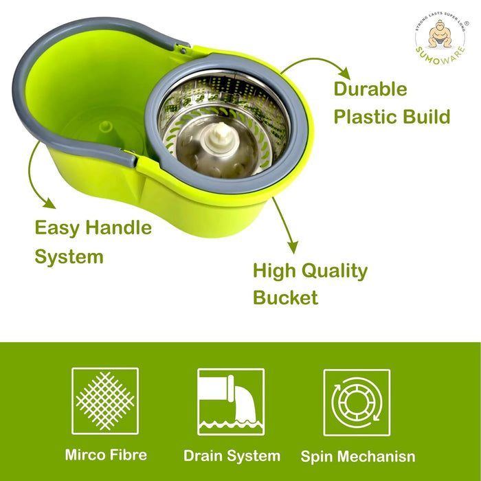 Quick Spin Mop With Steel Spin, Bucket Floor Cleaning, Easy Wheels & Big Bucket, Floor Cleaning Mop with Bucket