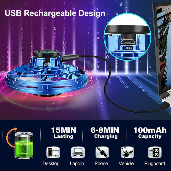 Flying Spinner Toy – Hand-Controlled Mini UFO Drone | Fidget Spinner Fun for Kids & Teens (Ages 8+) | Indoor & Outdoor Play – Blue