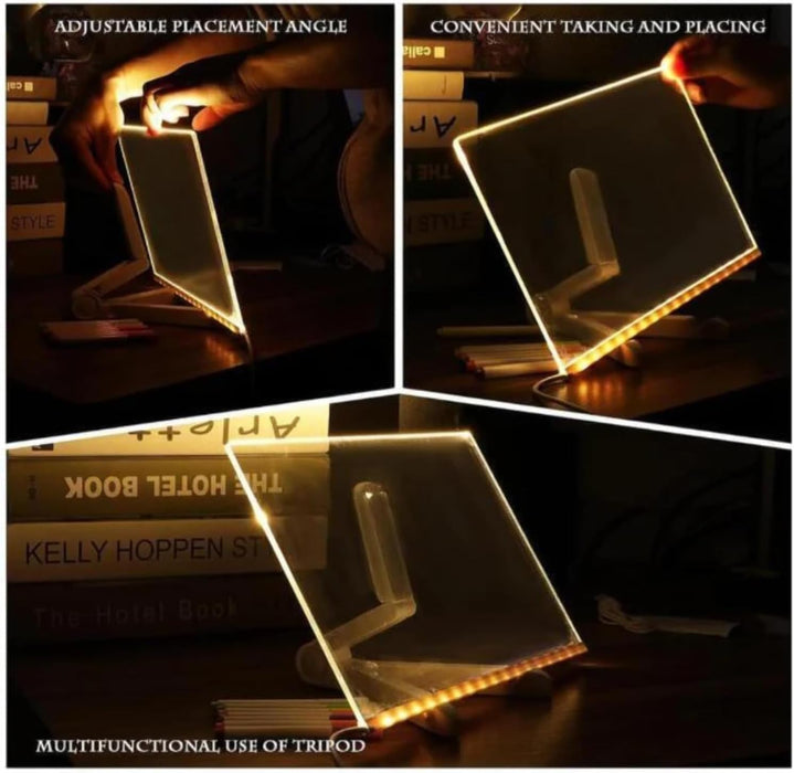 LED Acrylic Message Board | 15x15cm Light-Up Dry Erase Board with 7 Neon Markers & Stand