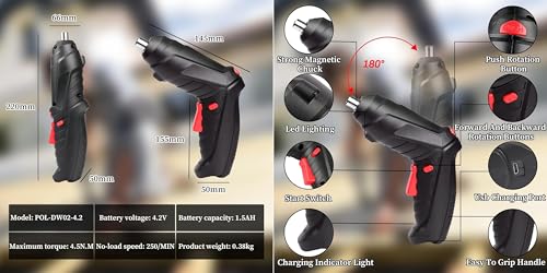 Electric Cordless Screwdriver Kit Set| Rechargeable Screw Gun with USB Cable