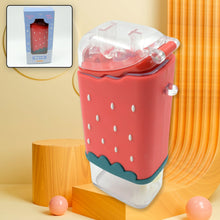 Portable Cute Water Bottle for Kids, Unique Ice Cream Shape water cup, sicle Shaped Plastic Kettle with Straw, Adjustable Shoulder Strap, BPA free, Leakproof (300 ML)