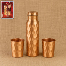Diamond Cut Copper Water Bottle 2 Glasses with Gift Box (3 Pcs Set)