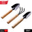 Set of 3 gardening tools, small trowel, hand cultivator, and garden fork for planting.