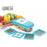 Blue plastic vegetable dicer by Ganesh, 7-in-1, shown from multiple angles.