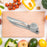 Aluminum garlic press with comfortable handle for efficient garlic crushing.