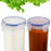 Round plastic container with leak-proof locking lid for secure food storage.