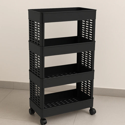 Portable 4-Layer Plastic Organizer Rack with Rolling Wheels