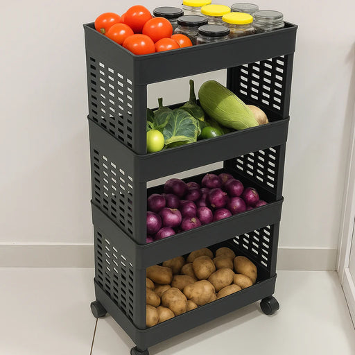 Portable 4-Layer Plastic Organizer Rack with Rolling Wheels