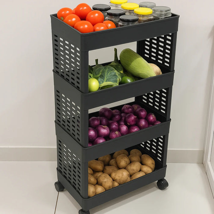Portable 4-Layer Plastic Organizer Rack with Rolling Wheels