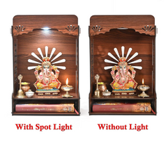 Premium Wooden Pooja Mandir for Home, Office, or Shop – Wall-Mounted with Storage & Built-in LED Spotlight (DIY Installation, 39x25 inch)