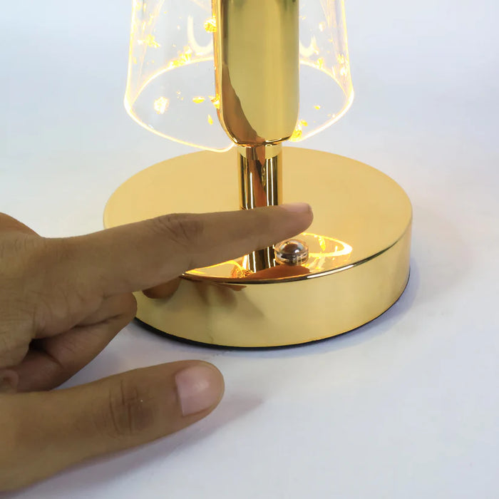 Golden Crystal LED Table Lamp with Dual Shade – Luxury Decor Accent