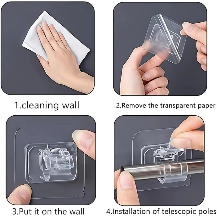 Transparent Wall-Mount Clip with Strong Spring Grip | Self-Adhesive Organizer Hook