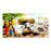 Decorative landscape art piece with wooden texture and hooks.
