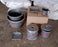 Large bathroom set with tub, bucket, and more