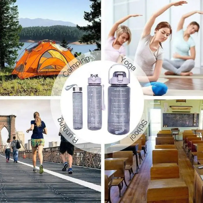 Set of 3 Motivational Transparent Water Bottles