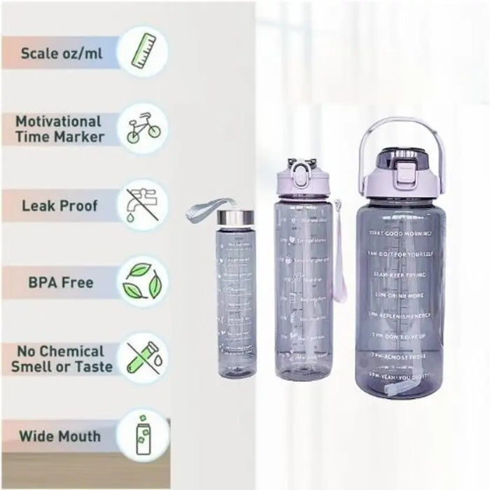 Set of 3 Motivational Transparent Water Bottles