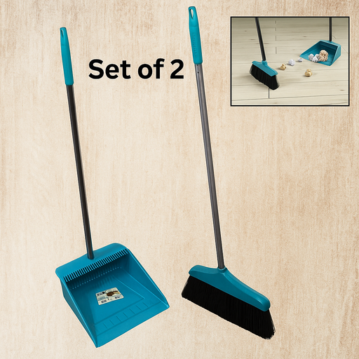 Long Handle Dustpan and Brush 2 Piece Set for Sweeping Cleaning Home Office (Set of 2)