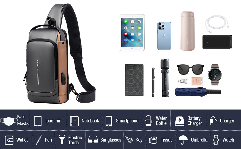 USB Charging Anti-Theft Shoulder Sling – Waterproof Sports Backpack