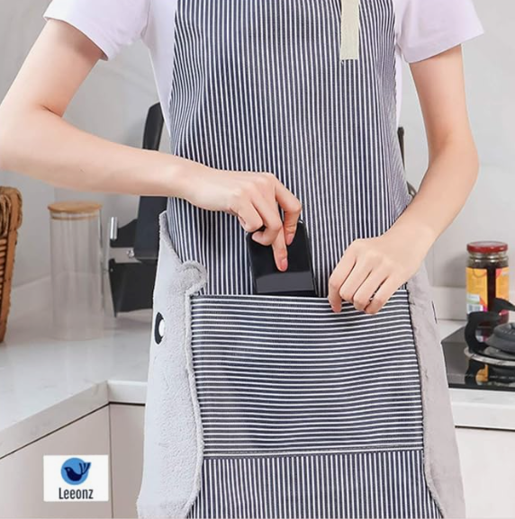 Adjustable Waterproof Cooking Apron with Front Pocket & Dual Side Coral Velvet Hand Wipe Towels – Ideal for Home Kitchen, BBQ, and Restaurant Use