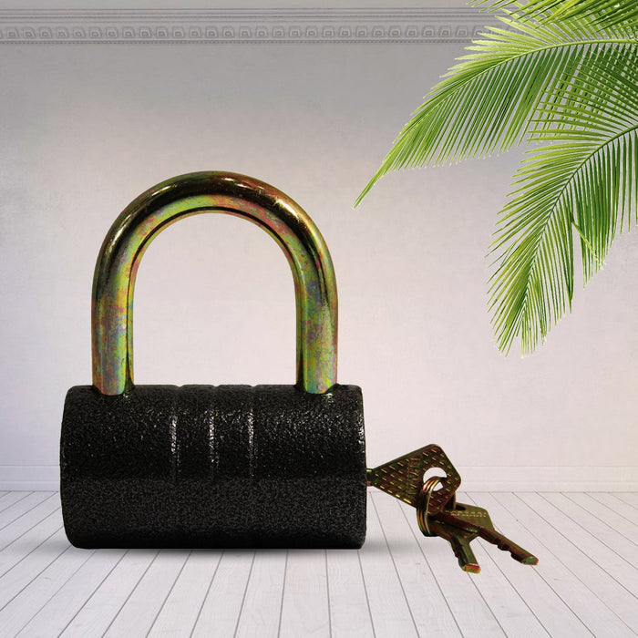 Heavy-Duty Iron Padlock – 82mm Black Spray Lock with Brass Core & 5 Keys, Waterproof & Anti-Theft