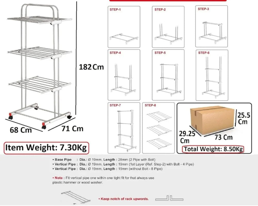 Stainless Steel 3-Tier Foldable Drying Stand – Heavy Duty & Space-Saving