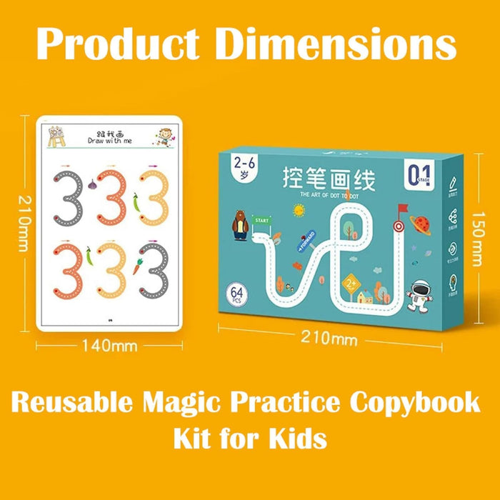 64-Page Magic Tracing Book Set – Reusable Practice Workbook for Kids | Alphabet & Number Writing | Pen Control & Preschool Learning