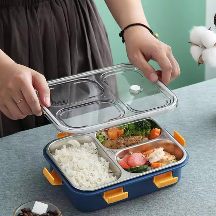 3 Compartment Transparent Stainless Steel Lunch Box for Kids