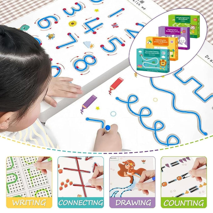 64-Page Magic Tracing Book Set – Reusable Practice Workbook for Kids | Alphabet & Number Writing | Pen Control & Preschool Learning
