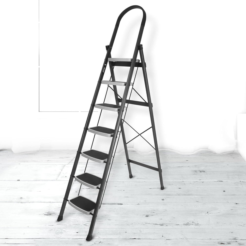 7-Step Folding Ladder – Sturdy Steel, Anti-Skid Safety Steps