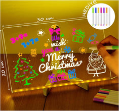 LED Acrylic Message Board with Colorful Lights | Illuminated Dry Erase Board with Stand & 7 Neon Markers for Notes, Memos, Doodles & More (15*15cm)