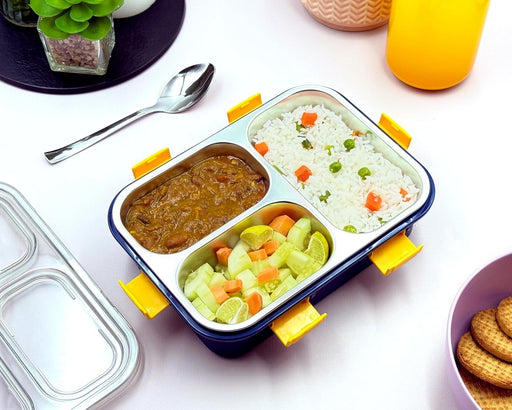 3 Compartment Transparent Stainless Steel Lunch Box for Kids
