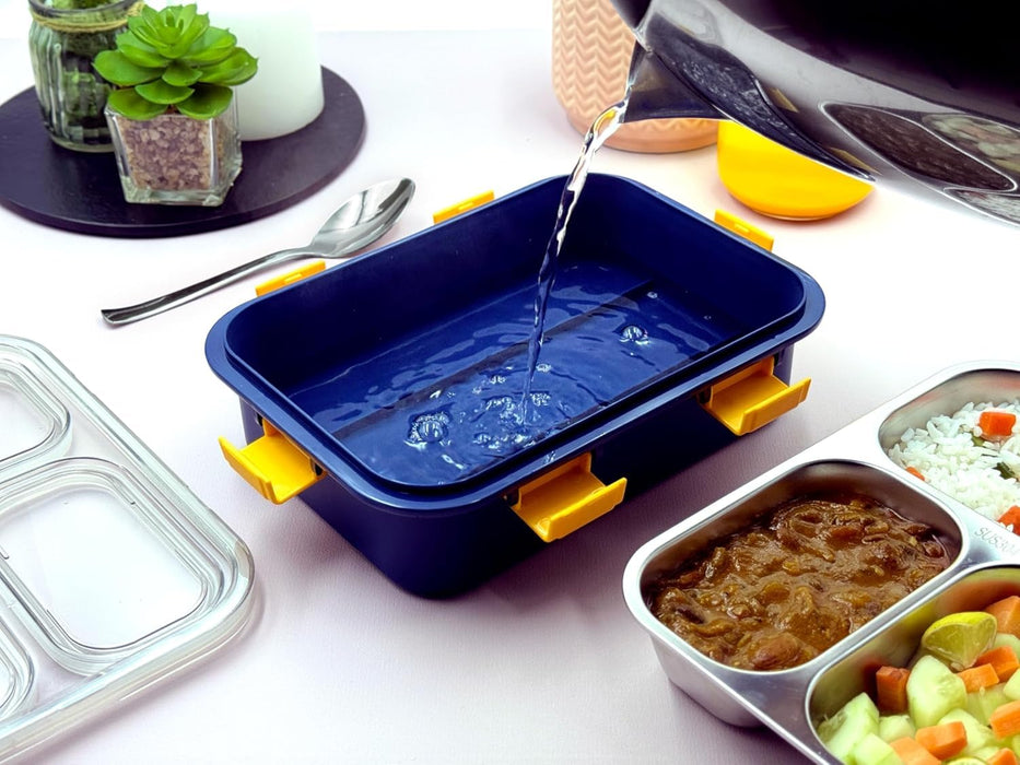 3 Compartment Transparent Stainless Steel Lunch Box for Kids