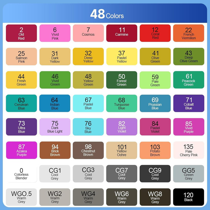 48-Color Dual Tip Alcohol Marker Set