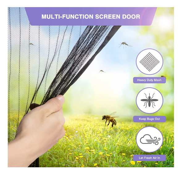 Magnetic Mesh Screen Door – Insect Protection Curtain for All Door Sizes | Durable Polyester Net with Hook & Loop Frame Closure
