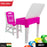High-quality plastic study table and chair set in pink, includes a small box for pencils.