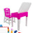 Pink study table and chair set with pencil box, high-quality plastic, designed for kids.