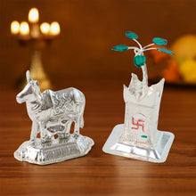 Silver-Plated Kamdhenu Cow & Tulsi Plant Pair – Pooja & Home Décor