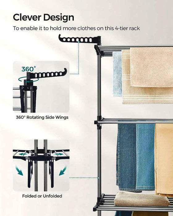 3-Tier Clothes Drying Rack with Wheels | Foldable Laundry Stand for Indoor & Balcony Use