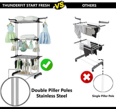 3-Tier Clothes Drying Rack with Wheels | Foldable Laundry Stand for Indoor & Balcony Use
