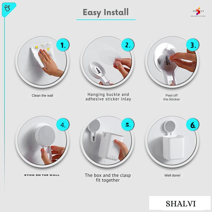 Self-Adhesive Wall Mount Toothbrush Holder – for Toothbrush, Toothpaste, Razor & More (1 Pc)