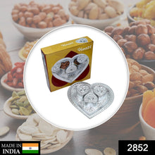 Heart-Shaped 3-Section Tray – Silver Oxidized Finish | Ideal for Dry Fruits, Chocolates, Mouth Fresheners & More