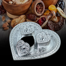 Heart-Shaped 3-Section Tray – Silver Oxidized Finish | Ideal for Dry Fruits, Chocolates, Mouth Fresheners & More