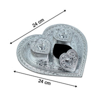 Heart-Shaped 3-Section Tray – Silver Oxidized Finish | Ideal for Dry Fruits, Chocolates, Mouth Fresheners & More