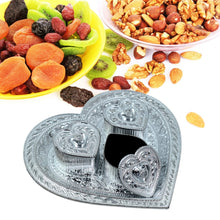 Heart-Shaped 3-Section Tray – Silver Oxidized Finish | Ideal for Dry Fruits, Chocolates, Mouth Fresheners & More