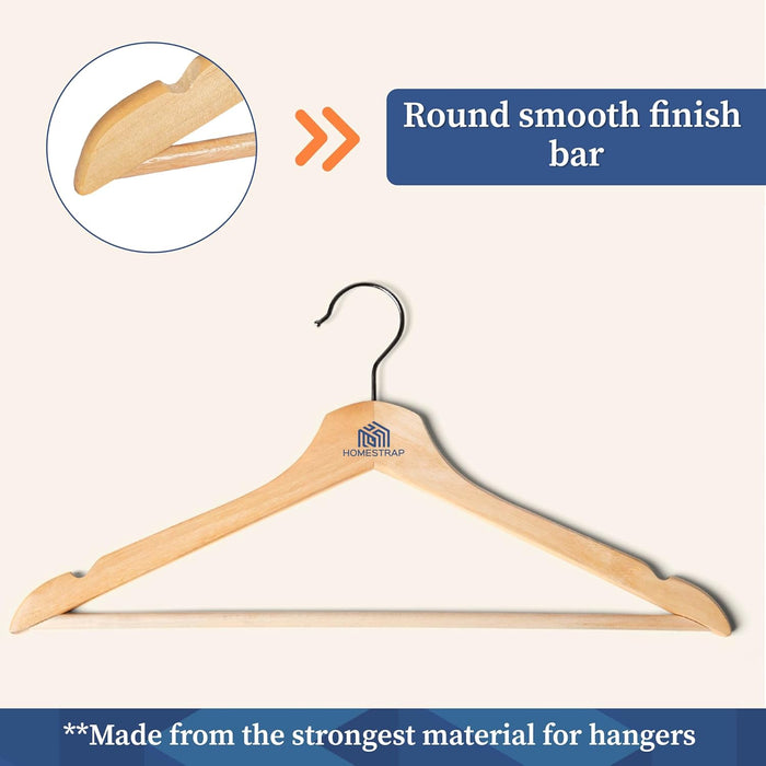 Wooden Hanger (1 Pc) | Sturdy Wooden Clothes Hanger with Shoulder Notches & 360° Rotating Chrome Hook – Ideal for Heavy Garments